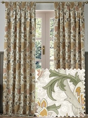 Morris & Co. Stone/Clay Cray Floral Chenille Pencil Pleat Curtains - Image 2 of 7