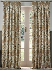 Morris & Co. Stone/Clay Cray Floral Chenille Pencil Pleat Curtains - Image 3 of 7