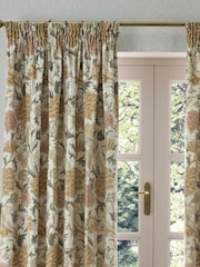 Morris & Co. Stone/Clay Cray Floral Chenille Pencil Pleat Curtains - Image 4 of 7