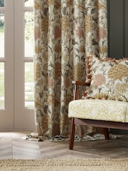 Morris & Co. Stone/Clay Cray Floral Chenille Pencil Pleat Curtains - Image 5 of 7