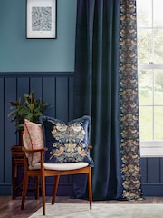 Morris & Co Indigo Strawberry Theif Embroidered Fringed Cushion - Image 2 of 7