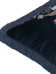 Morris & Co Indigo Strawberry Theif Embroidered Fringed Cushion - Image 7 of 7