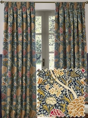 Morris & Co Indigo Berry Cray Floral Chenille Pencil Pleat Curtains - Image 1 of 7