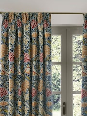 Morris & Co Indigo Berry Cray Floral Chenille Pencil Pleat Curtains - Image 3 of 7