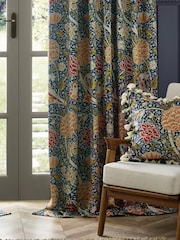Morris & Co Indigo Berry Cray Floral Chenille Pencil Pleat Curtains - Image 4 of 7