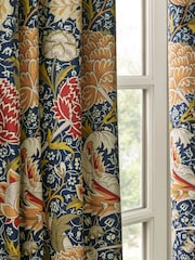 Morris & Co Indigo Berry Cray Floral Chenille Pencil Pleat Curtains - Image 5 of 7