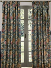 Morris & Co Indigo Berry Cray Floral Chenille Pencil Pleat Curtains - Image 7 of 7