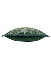 Morris & Co Forest Green Strawberry Thief Embroidered Fringed Cushion - Image 5 of 7
