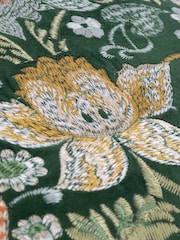 Morris & Co Forest Green Strawberry Thief Embroidered Fringed Cushion - Image 6 of 7