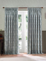Morris & Co Indigo Marigold Jacquard Pencil Pleat Curtain - Image 3 of 7