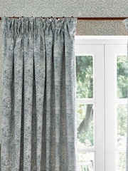 Morris & Co Indigo Marigold Jacquard Pencil Pleat Curtain - Image 4 of 7