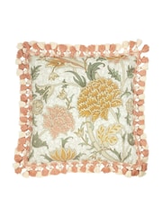 Morris & Co Stone Grey Cray Floral Chenille Piped Cushion - Image 1 of 5