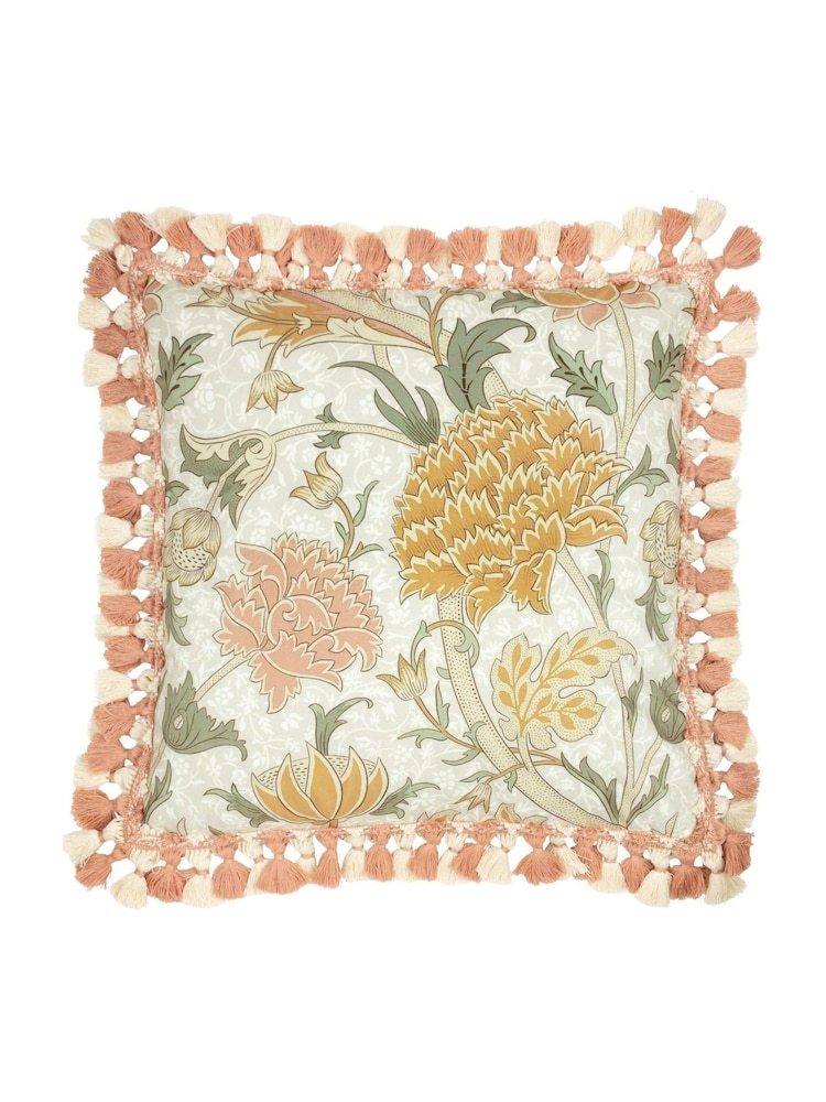 Morris & Co Stone Grey Cray Floral Chenille Piped Cushion - Image 1 of 5