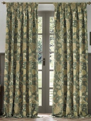 Morris & Co Sage Sunflower Cray Floral Chenille Pencil Pleat Curtains - Image 3 of 7