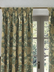 Morris & Co Sage Sunflower Cray Floral Chenille Pencil Pleat Curtains - Image 4 of 7