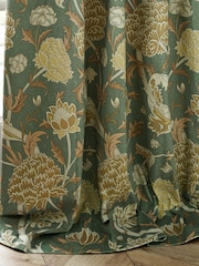 Morris & Co Sage Sunflower Cray Floral Chenille Pencil Pleat Curtains - Image 6 of 7