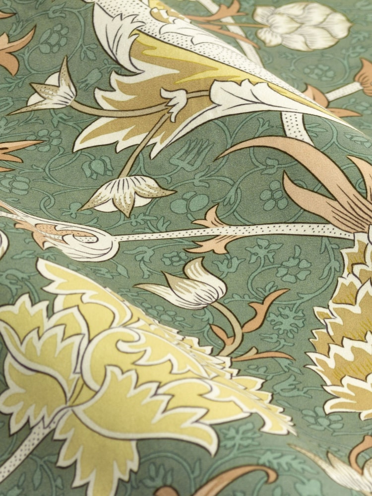 Morris & Co Sage Sunflower Cray Floral Chenille Pencil Pleat Curtains - Image 7 of 7