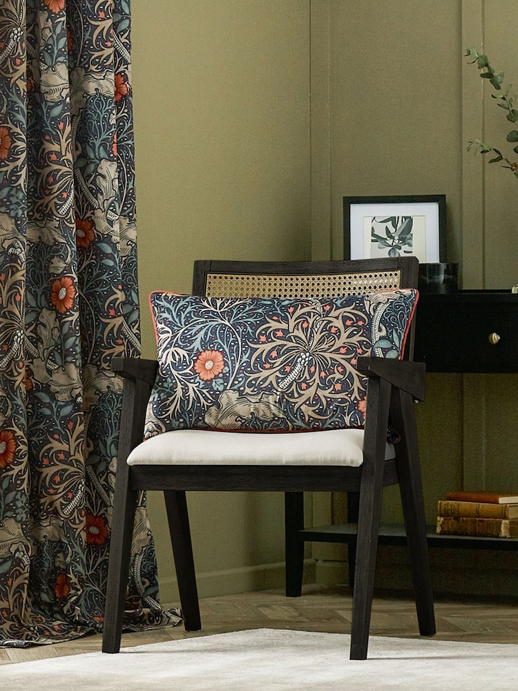 Morris & Co Indigo Seaweed Matt Velvet Piped Cushion - Image 1 of 5