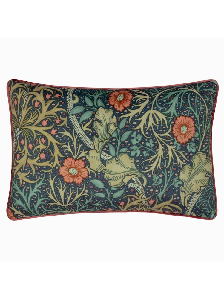 Morris & Co Indigo Seaweed Matt Velvet Piped Cushion - Image 2 of 5