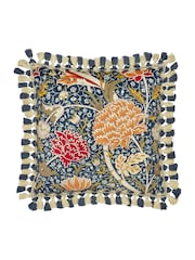 Morris & Co Indigo Berry Cray Floral Chenille Piped Cushion - Image 1 of 5