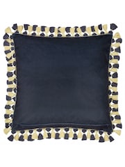Morris & Co Indigo Berry Cray Floral Chenille Piped Cushion - Image 2 of 5