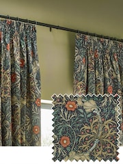 Morris & Co Indigo Seaweed Matt Velvet Pencil Pleat Pencil Pleat Curtains - Image 2 of 7