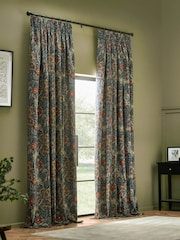 Morris & Co Indigo Seaweed Matt Velvet Pencil Pleat Pencil Pleat Curtains - Image 3 of 7