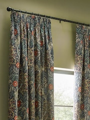 Morris & Co Indigo Seaweed Matt Velvet Pencil Pleat Pencil Pleat Curtains - Image 4 of 7