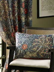 Morris & Co Indigo Seaweed Matt Velvet Pencil Pleat Pencil Pleat Curtains - Image 5 of 7