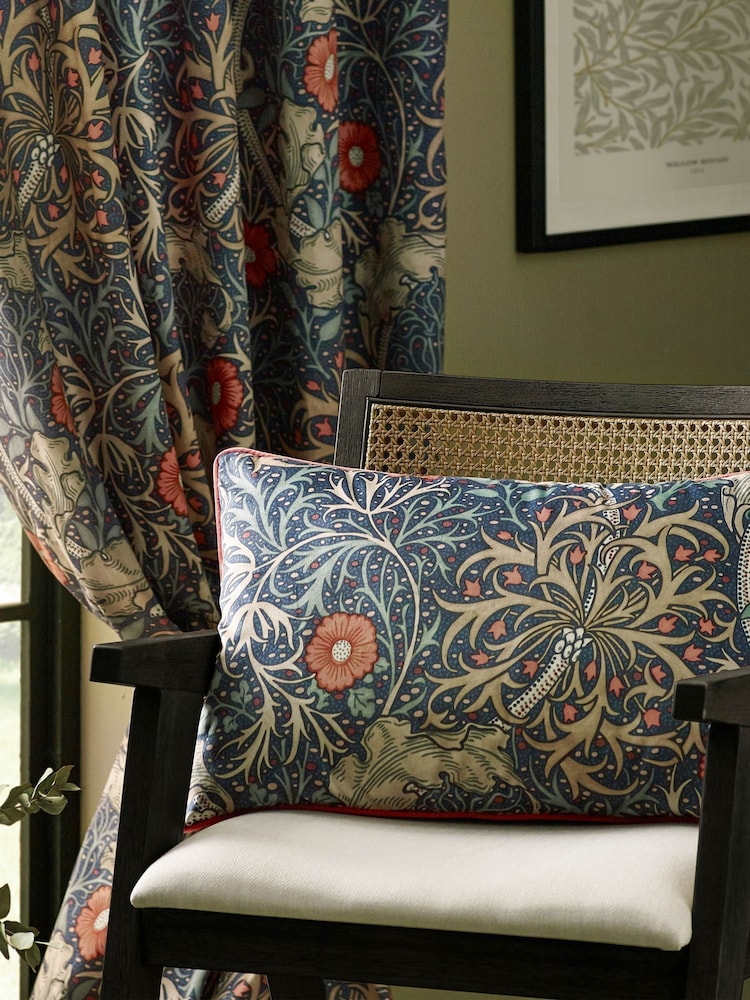 Morris & Co Indigo Seaweed Matt Velvet Pencil Pleat Pencil Pleat Curtains - Image 5 of 7