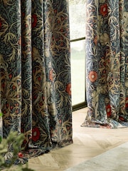 Morris & Co Indigo Seaweed Matt Velvet Pencil Pleat Pencil Pleat Curtains - Image 6 of 7