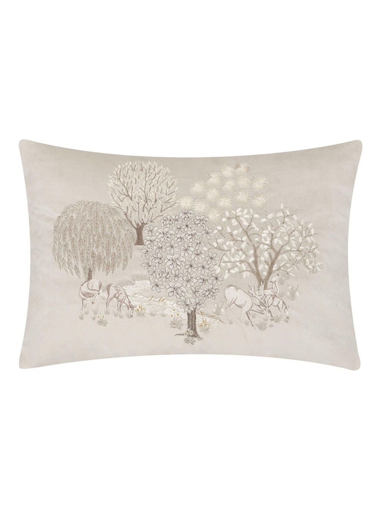 Morris & Co Linen The Brook Embroidered Velvet Braided Cushion - Image 1 of 4
