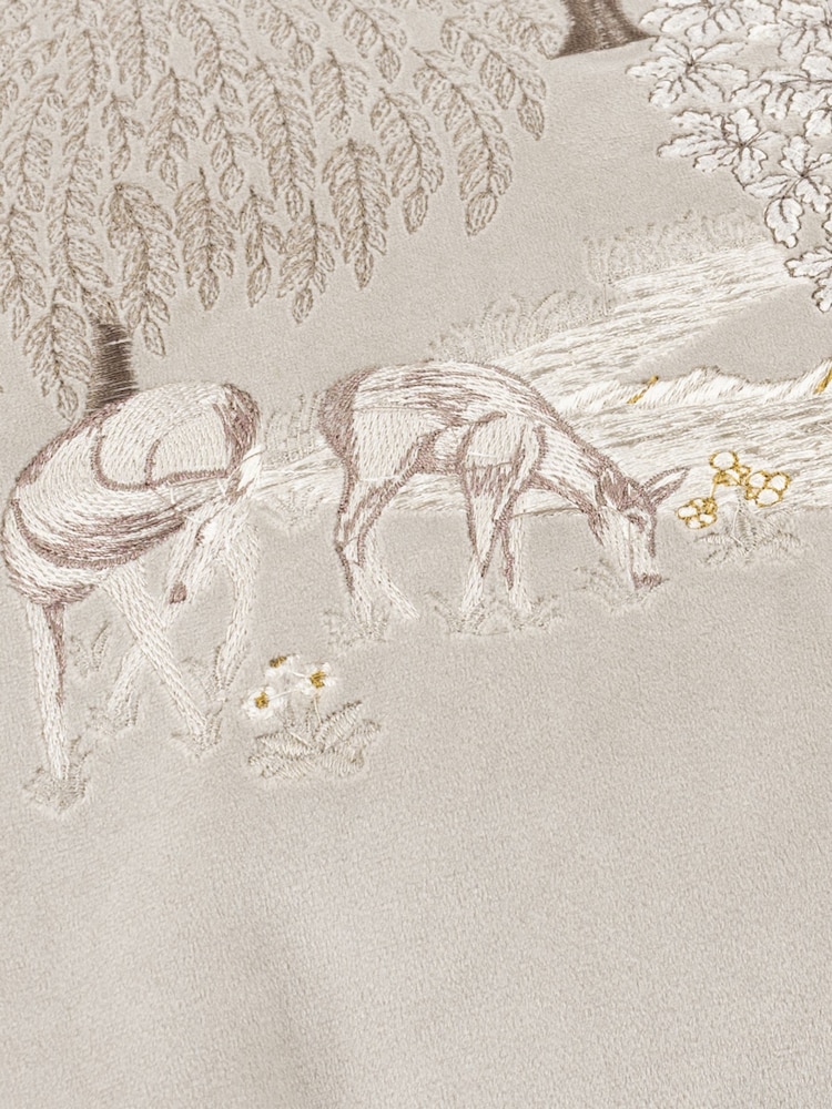 Morris & Co Linen The Brook Embroidered Velvet Braided Cushion - Image 4 of 4