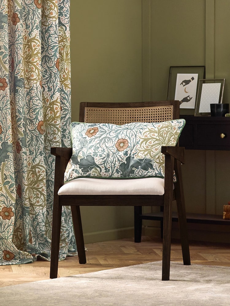 Morris & Co Stone Sunflower Seaweed Matt Velvet Piped Cushion - Image 1 of 5