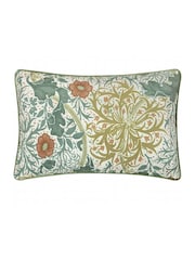 Morris & Co Stone Sunflower Seaweed Matt Velvet Piped Cushion - Image 2 of 5