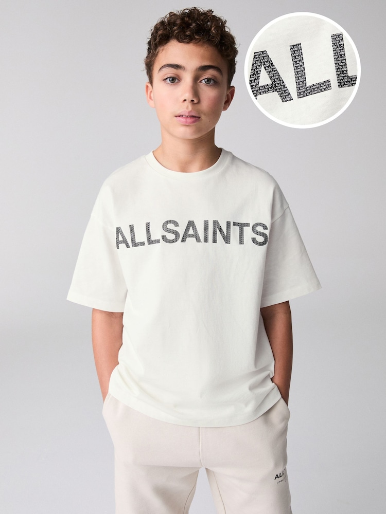 smALLSAINTS White Oversized Boys Logo Infill Crew T-Shirt - Image 1 of 7