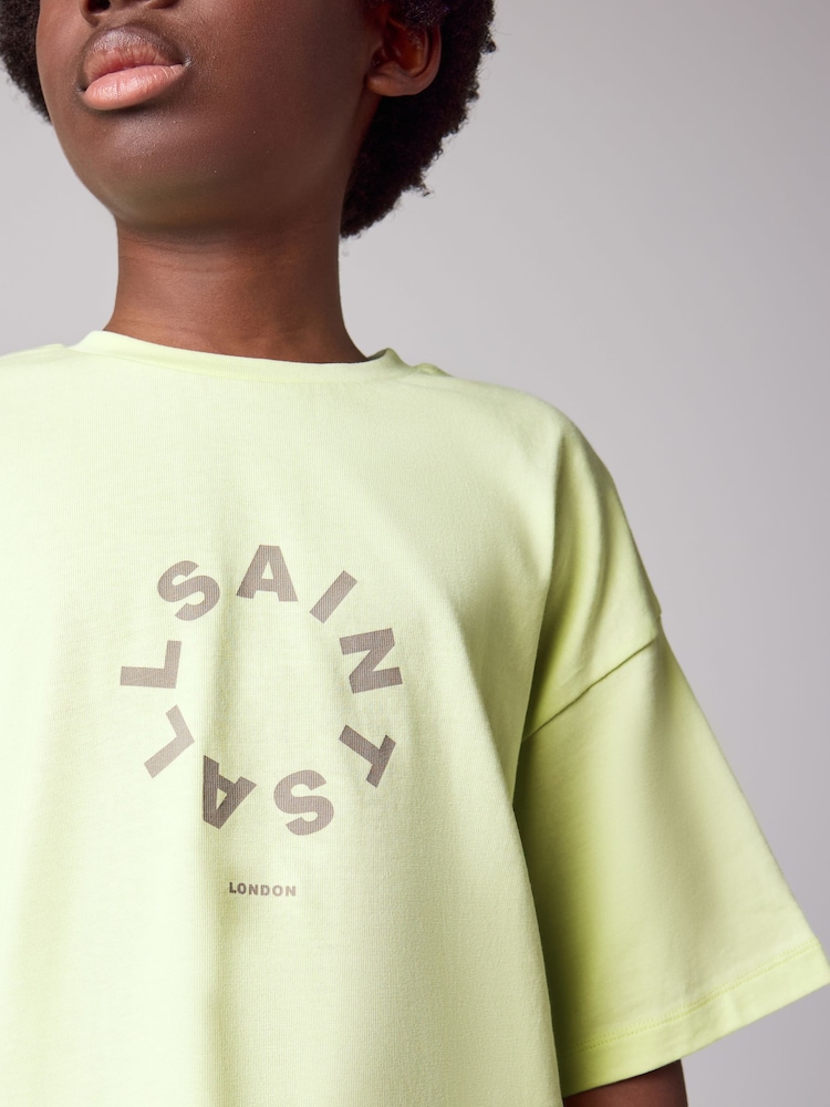 smALLSAINTS Lime Green Oversized Tierra Crew Logo T-Shirt - Image 3 of 8