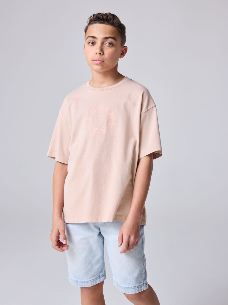 Roze met wassing - smALLSAINTS Oversized Tierra T-shirt met ronde hals en logo - Image 1 of 7