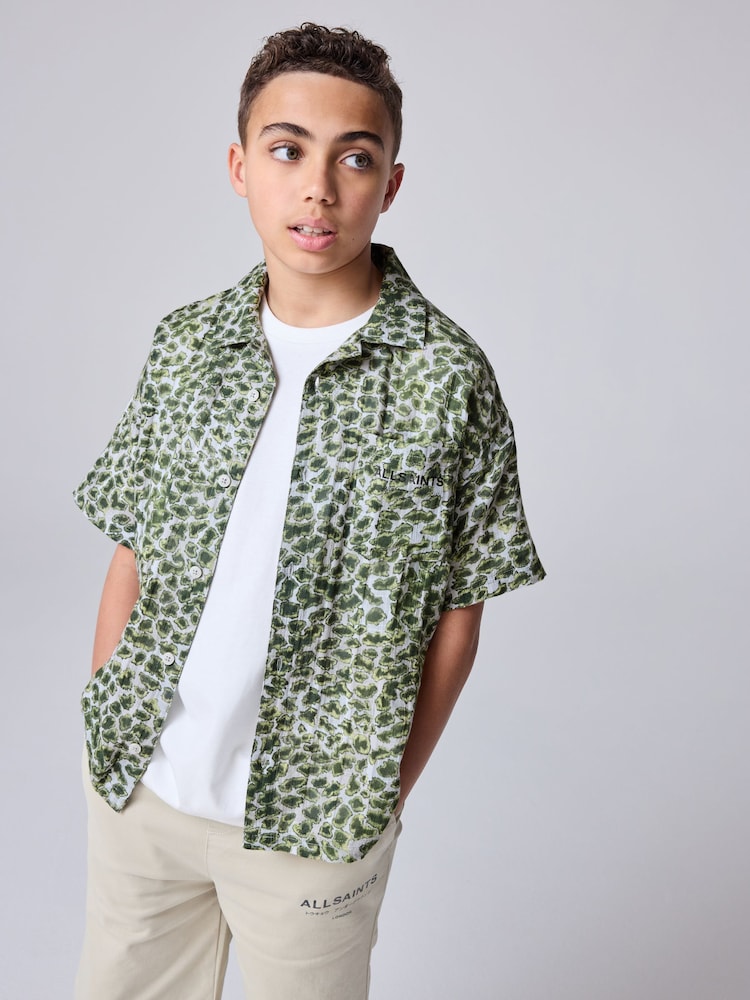 smALLSAINTS Green Camo 100% Cotton Underground Open Collar Boys Printed Short Sleeve Shirt - Image 1 of 8