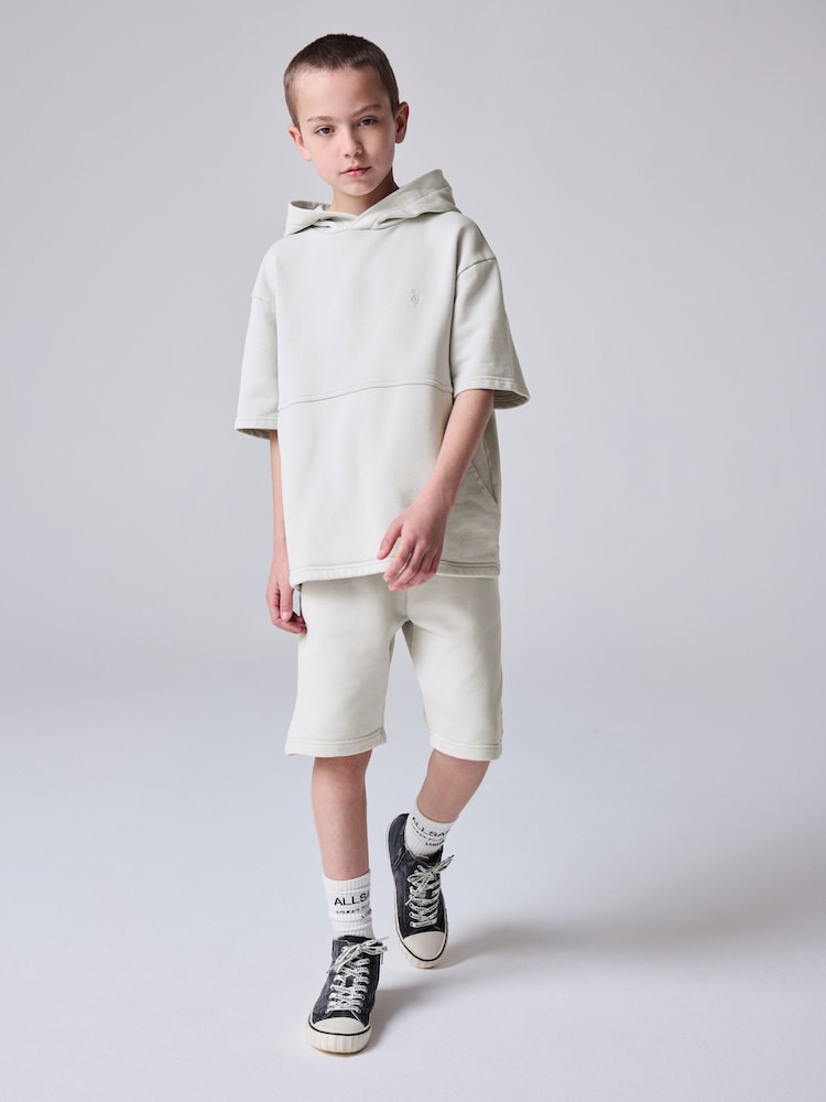 smALLSAINTS Grey Boys Ramskull Short Sleeve 100% Cotton Hoodie and Shorts Set - Image 1 of 10