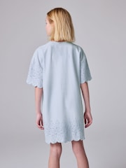 smALLSAINTS Light Blue Girls Oversized Broderie T-Shirt Dress - Image 2 of 9