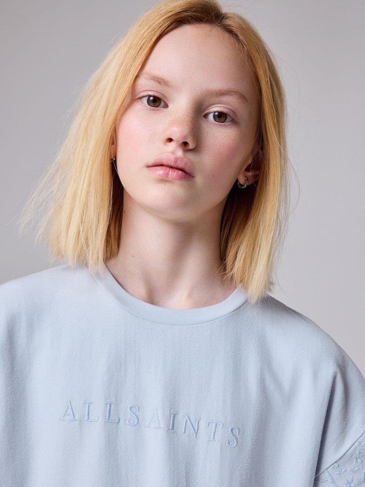 smALLSAINTS Light Blue Girls Oversized Broderie T-Shirt Dress - Image 3 of 9