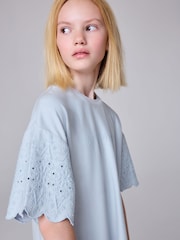 smALLSAINTS Light Blue Girls Oversized Broderie T-Shirt Dress - Image 4 of 9