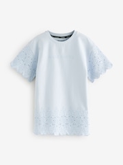 smALLSAINTS Light Blue Girls Oversized Broderie T-Shirt Dress - Image 6 of 9
