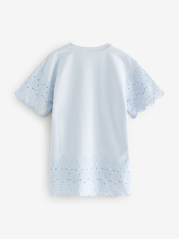 smALLSAINTS Light Blue Girls Oversized Broderie T-Shirt Dress - Image 7 of 9