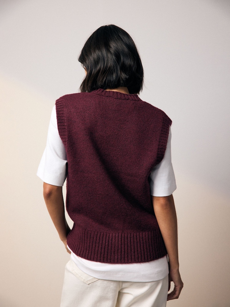Burgundy Red Button Front Knitted Tank Top - Image 2 of 9