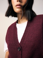 Burgundy Red Button Front Knitted Tank Top - Image 4 of 9
