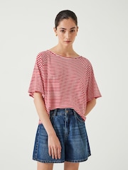 Hush Red Cici Striped Cotton/Linen Blend Boxy T-Shirt - Image 1 of 5