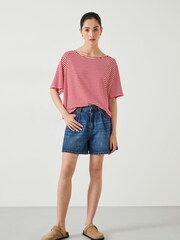 Hush Red Cici Striped Cotton/Linen Blend Boxy T-Shirt - Image 2 of 5