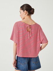 Hush Red Cici Striped Cotton/Linen Blend Boxy T-Shirt - Image 3 of 5